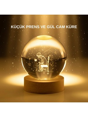Herşey Trend Küçük Prens Cam Küre USB Işıklı Ahşap Standlı Büyük Boy