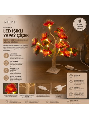 Mersi Shop Dekoratif LED Işıklı Yapay Çiçek | 35 cm Fişli Masa Lambası ve Oda Dekoru