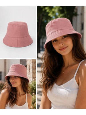 Gülümser Shop Pudra Pembe Bucket Şapka Unisex Düz Renk Bez Kumaş Balıkçı Şapkası – Günlük Kullanım