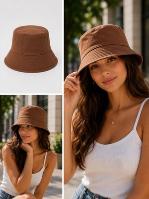 Gülümser Shop Kahverengi Bucket Şapka Unisex Düz Renk Bez Kumaş Balıkçı Şapkası – Günlük Kullanım