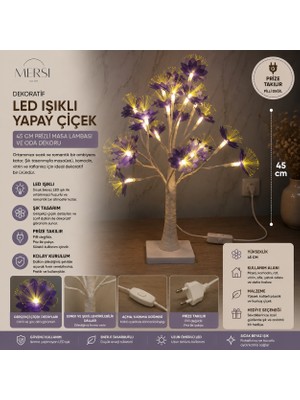 Mersi Shop Dekoratif LED Işıklı Yapay Çiçek | 35 cm Fişli Masa Lambası ve Oda Dekoru