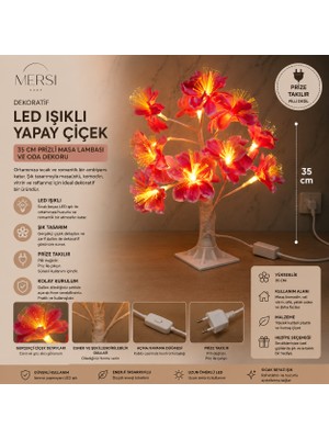 Mersi Shop Dekoratif LED Işıklı Yapay Çiçek ALK1732 | 35 cm Fişli Masa Lambası ve Oda Dekoru