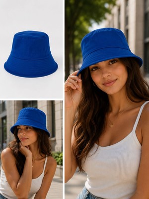 Gülümser Shop Saks Mavisi Bucket Şapka Unisex Düz Renk Bez Kumaş Balıkçı Şapkası – Günlük Kullanım