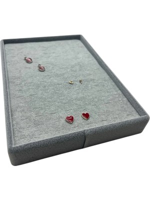 Megass Dekor Süet Kumaş Gri Renk 24/17 cm Batırmalı Piercing - Küpe Tablası