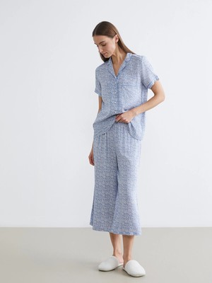 Lc Waikiki Yeni Sezon Gömlek Yaka Desenli Kadın Kaprili Pijama Takımı