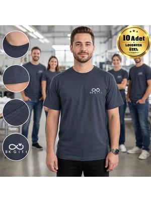 BK Gift Logonuza Özel 10 Adet Premium Füme Tişört - Pamuk Unisex Kurumsal Personel Tişörtü