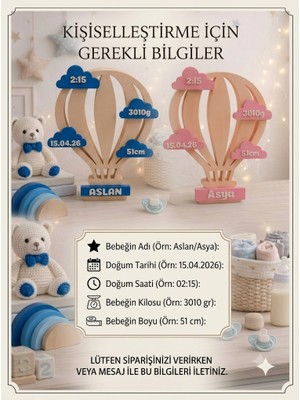 Printona Kişiye Özel Bebek Doğum Künyesi Panosu - Isim, Boy, Kilo, Saat ve Tarih Bilgili Bebek Odası Dekorasyonu