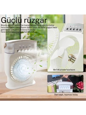 Drop Tedarik Şarjlı 600 ml Su Hazneli Taşınabilir Masaüstü Vanilatör  Güçlü Fan ve 2000 Mah Pil Siyah