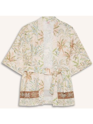 DeFacto Regular Fit Desenli Kuşaklı Kimono D0453AX26SP
