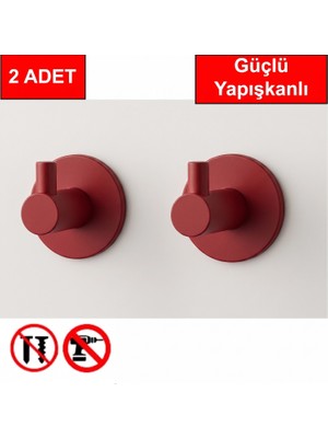 Andela 2 Adet Yuvarlak Plastik Güçlü Yapışkanlı Kancalı Çok Amaçlı Askılık Kırmızı Renk