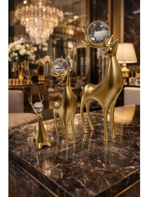 Ersu Store 24CM 3lü Aile Temalı Kristal Toplu Geyik Seti Ev Dekorasyon Biblo Obje Dekor