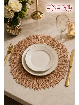 Esero 30831 Yaprak Desenli Gold Supla 38X38 cm 6 Adet Plastik Amerikan Servis Sofra Sunum Altlığı Lüks Masa Dekorasyonu Şık Yemek Masası Suplası