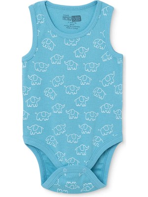 Hellobaby Erkek Bebek Body Hayvan Baskılı Çıtçıtlı Bisiklet Yaka Kısa Kol
