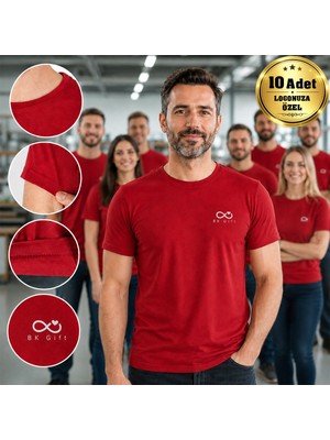 BK Gift Logonuza Özel 10 Adet Premium Bordo Tişört - Pamuk Unisex Kurumsal Personel Tişörtü