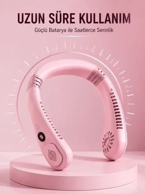 Cenk Xstore Pembe Boyun Fanı Sessiz Çalışan USB Şarjlı Taşınabilir Kişisel Serinletici