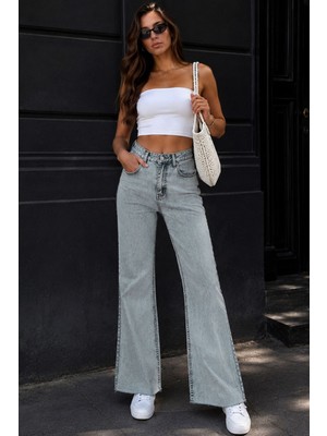 Cedy Denim Cedy Denım Kadın Likralı Ispanyol Paça Kar Yıkama Normal Bel Denim Jean Pantolon E7029