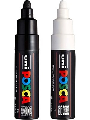 Posca Uni Pc-7m Marker Sanat Kalemi - Büyük Mermi Ucu - 4,5-5,5 mm Uç - [2'li Paket] - Siyah ve B