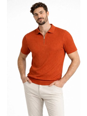 Karel Butik Kiremit Fermuarlı Regular Fit Polo Yaka Tişört
