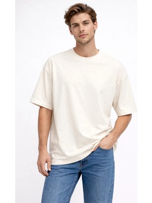 Karel Butik Erkek Oversize Fit %100 Organik Pamuk Kalın Dokulu Bisiklet T-Shirt