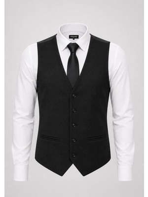 Classics Men Erkek Slim Fit Siyah V Yaka Kruvaze Yelek - 7476