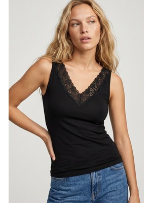 Siyah İnci Siyah-Beyaz-Ten 3\'lü Paket %100 Pamuklu Askılı Dantelli Örme T-Shirt Atlet 1007