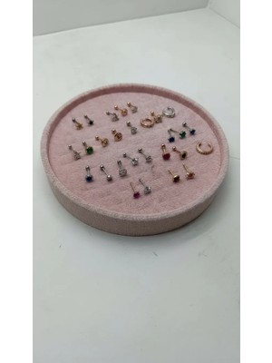 Megass Dekor Silindir Model Süet Kumaş 20/20 cm Batırmalı Pembe Küpe-Piercing Tablası