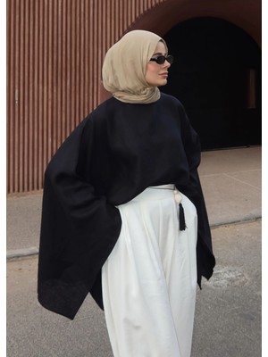 Moda Aksa Lume %100 Organik Keten Pelerin Siyah