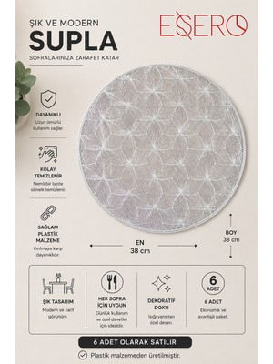 Esero 30829 Gümüş Supla 38X38 cm 6 Adet Plastik Amerikan Servis Altlığı Modern Sofra Sunum Dekoratif Masa Suplası