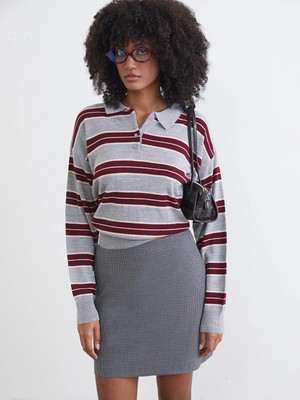 Lc Waikiki Yeni Sezon Polo Yaka Çizgili Oversize Kadın Triko Kazak
