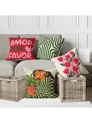 Alkan Homes 4 Lü Kombin Pop Art Kızı Modern Desenli Dekoratif Dijital Baskılı Kırlent Kılıfı
