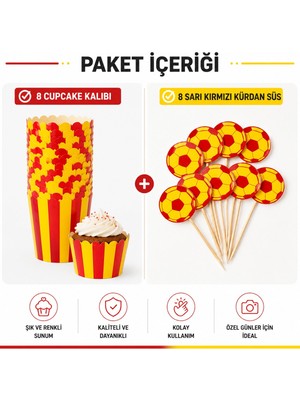 Bkmc Party Futbol Temalı Cupcake Kalıbı ve Kürdan Süs Seti 16 Parça – 8 Cupcake Kalıbı + 8 Futbol Kürdan Doğum Günü Parti Malzemesi