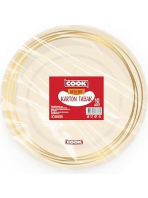 Cook Karton Tabak, Orta Boy, 19 Cm, 10 Adet, Tek Kullanımlık