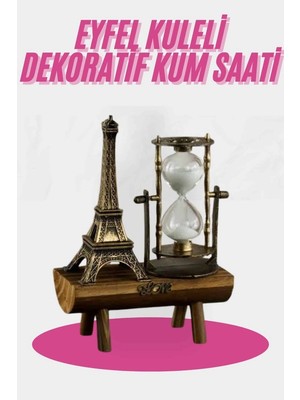 Herşey Trend Eyfel Kulesi Tasarımlı Kum Saati Kristalleştirilmiş Kum Saati Dekoratif Ahşap Görünümlü