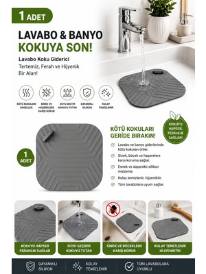 Evolis Kitchen 1 Adet Kötü Koku Önleyici Silikon Mat Banyo Mutfak Lavabo Balkon Gider Tıpası Kapağı Böcek Önleyici Gri