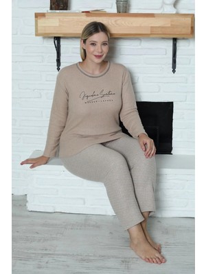 FullaModa Make Up Lashes Baskılı Büyük Beden  Pijama Takımı