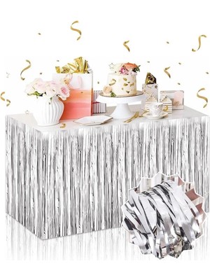 Drop Tedarik Gümüş Metalize Masa Eteği 275X75 cm – Kendinden Yapışkanlı