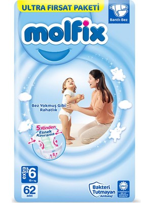 Molfix Ultra Fırsat Paketi Extra Large 6 Beden Bebek Bezi (1 x 62 Adet), Çok