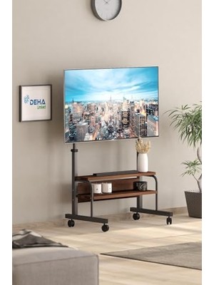 Frenli Tekerlekli Yükseklik Ayarlı Tv Duvar Paneli Tv Standı Konsol Hareketli Televizyon Ünitesi