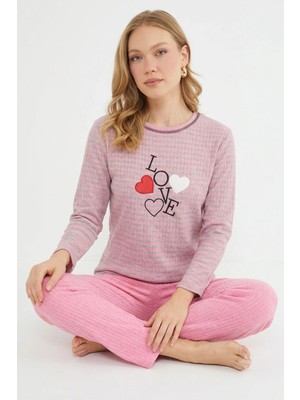 FullaModa Love Nakışlı Bisiklet Yaka Pijama Takımı