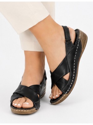 N Napa Shoe NP.224.SİYAH Deri Sandalet