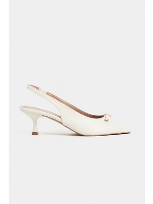 Nişantaşı Shoes Rone Bej Mat Sivri Burun Önü Açık Tokalı Ince Topuklu Kadın Ayakkabı