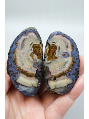 Healcrystal Deep Indigo Mavisi & Karamel Bantlı Siyah Deniz Akik Taşı Beyaz Kuvars Damarcıkları