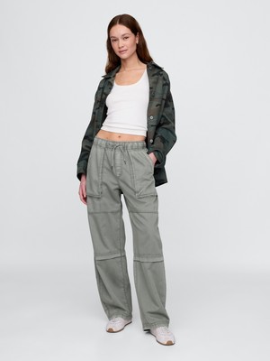 Kadın Haki Mid Rise Easy Utility Barrel Pantolon