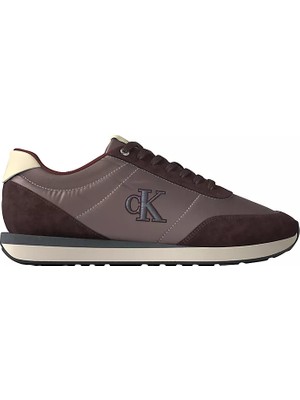 Calvin Klein Erkek Düz Rahat Taban Bağlamalı Ck Yazı Desenli Deri Bordo Sneaker YM0YM01361-0KX