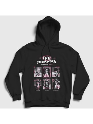 Presmono Unisex Siyah Class Yearbook K-Pop Ive Kapüşonlu Sweatshirt