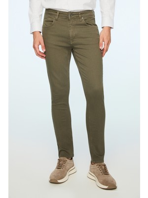 Morven  Erkek Haki Denim 5 Cep Slim Fit Jean Kot Pantolon