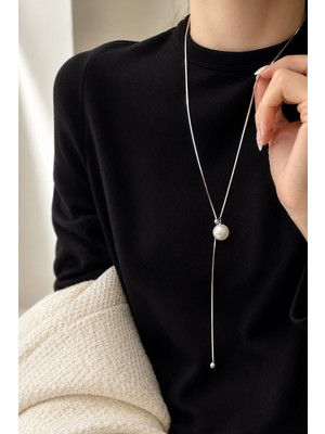 Trend Collection Uzun Zincirli Inci Uçlu Kadın Kolye Gümüş Renk