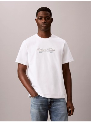 Calvin Klein Erkek Normal Kalıp Logo Desenli Yuvarlak Yaka Pamuklu Kısa Kollu Beyaz T-Shirt LV04RG822G-YAF