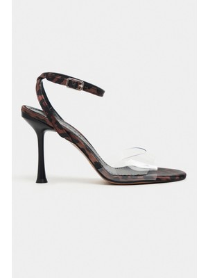 Nişantaşı Shoes Vesper Leopar Saten Önü Şeffaf Ince Topuklu Kadın Ayakkabı