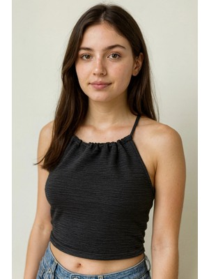 El Moda Günlük Kullanıma Uygun Esnek Dokulu Askılı Crop Top